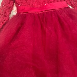 Red dress with matching bottom.